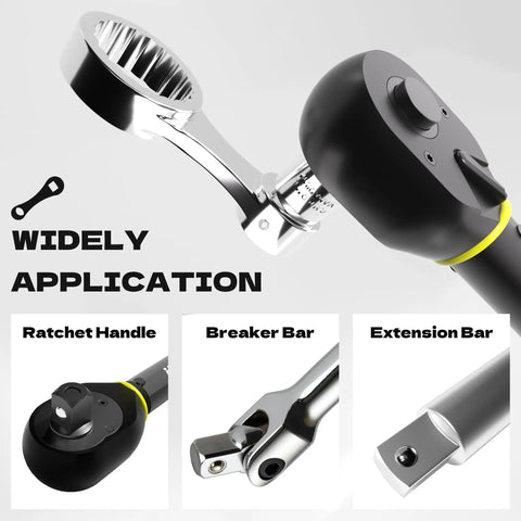 Close-up of 12-Piece CR-MO Metric Torque Wrench Adapter Kit 10 To 19mm, showing ratchet handle, breaker bar, extension bar.