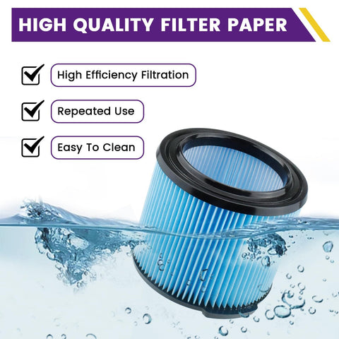 VF3500 Replacement Filter For Ridgid 3 To 4.5 Gallon Wet Dry Vacuums With 3 Layer Filtration And Cleaning Brush submerged in water