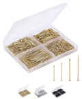 Gold Finish Nail Kit With 600 Nails In Four Sizes For Picture Hanging And Woodworking in a clear divided box