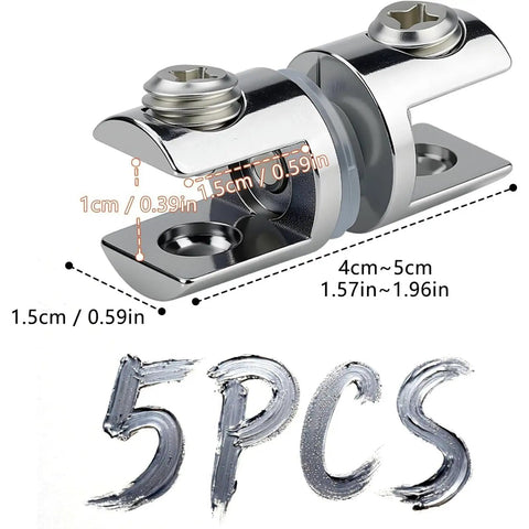 5 Pack Glass Clamps For 5 To 10mm Thick Glass Durable Rustproof Bidirectional Mounts Dimensions Displayed