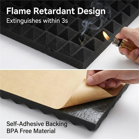 Rock Solid Peel And Stick Acoustic Foam Roll Self Adhesive Soundproof Wall Padding showing flame retardant design and self-adhesive backing.