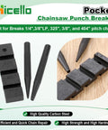 Hicello pocket chainsaw repair kit, 3-piece set with black chain joiner block and two punch tools