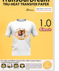 Light 1.0 Heat Transfer Paper For T Shirts, 20 Sheets 8.5 By 11 Inches, Printable Inkjet Transfers for Light and White Fabrics box