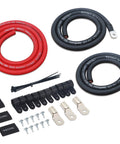 Heavy Duty One Zero Gauge True Spec OFC Wiring Kit For Big Three Audio Upgrade featuring red and black flex cables.