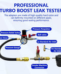 ZKTOOL 19-piece turbo boost leak tester kit with 8 stepped adapters, gauge, regulator, valves, hose, air inlets.