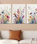 Fresh Wildflower Wall Panels Dope Sound Absorbing High Density Fiberboard Home Decor Three Piece Set Vivid UV Printing Room Accent above a sofa.