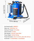 VEVOR blue air hydraulic bottle jack with coil hose, 32-ton capacity
