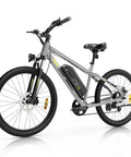 All Terrain Electric Bike For Adults With 350W Motor Peak 750W, 20 MPH Top Speed, 26 Inch Tires, Front Fork Suspension, Grey