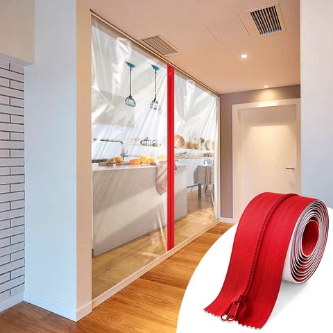 Heavy Duty Zipper For Dust Barriers Pack Of 6 Rolls 7 Ft By 3 Inch Red Self Adhesive Construction Door Zippers For Greenhouse Tent