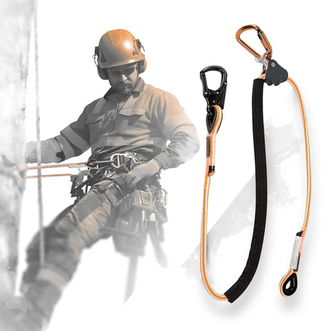 Arborist using Arborist Lanyard For Tree Work Half Inch Polyester Rope With Fully Adjustable Length To Ten Feet Aluminum Snap Hook