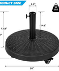 Beefy 52 Pound Heavy Duty Umbrella Base With Brakeable Wheels For Outdoor Use Fits Market Umbrellas Resin Patio Stand Black