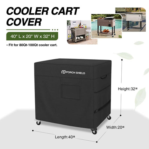 Waterproof Rolling Cooler Cart Cover For 80 To 100 Qt Ice Chests Fits Most Patio Carts 40 L X 20 W X 32 H Heavy Duty 600D Polyester with Waterproof Undercoating.