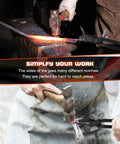 Blacksmith using Wolf Jaw Tongs for blacksmithing 15 inch beast of a forge clamp for beginners to pros perfect for bladesmiths.