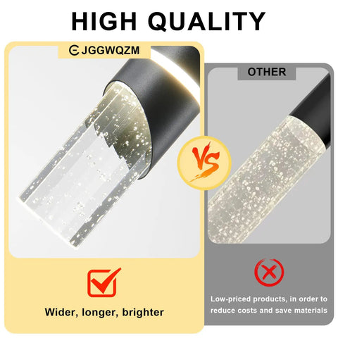 Close-up of Matte Black Mini Pendant Lights 3 Pack With Integrated 36W 4000K LED Bubble Crystal Dimmable Hanging Fixtures comparison