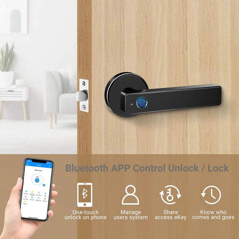Fingerprint Door Lock With Bluetooth And WiFi, Keyless Entry Smart Front Door Lock, Biometric Door Lock, Smart Door Knob, App Control For iOS And Android, Remote Unlock Via Gateway, No Fuss, Easy Install For Indoor Wooden Doors