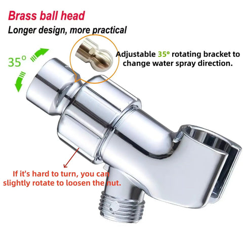 Brass ball head with 35° rotating bracket for High Pressure Filtered Shower Head With Handheld And 4 Replacement Filters For Hard Water 18 Layer Filtration Delivers Strong Jets Reduces Chlorine Perfect For Pet And Kid Bathing With 4 Spray Modes