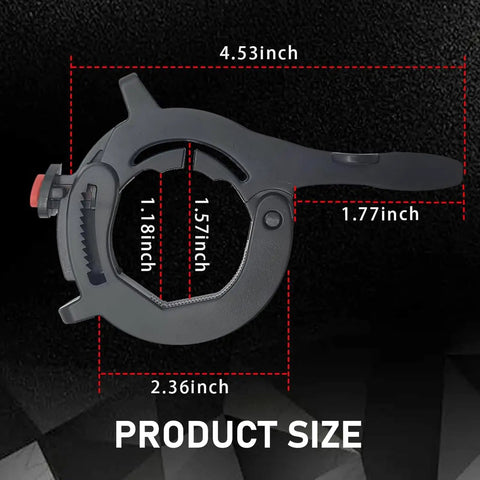 Universal Motorcycle Throttle Cruise Control Booster size 4.53 inch by 2.36 inch in durable matte black for comfort during rides.