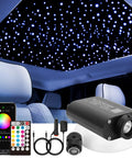Car interior with Starlight Headliner Kit With 300 Fiber Optic Strands, 9.8 Ft Length, RGBW Color Changing Lights, App And Remote Control