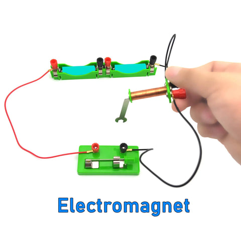 Electricity And Magnetism Lab Kit For Classroom Learning Hands On Circuit Building Set For Teachers And Junior High And Senior High School Students Upgraded Edition showing hand holding electromagnet