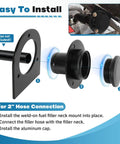 Remote Fuel Tank Filler Neck Straight With Billet Aluminum Gas Cap And Weld On Steel Bracket For 2 Inch Filler Hose Connection Black diagram