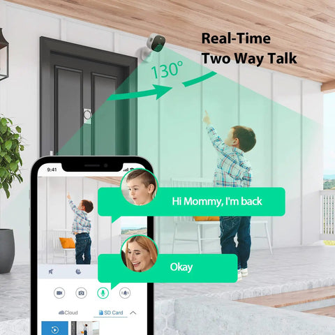 Outdoor and Indoor Security Camera With Spotlight and 1080P WiFi Surveillance system with 2-way audio installed at a front door.
