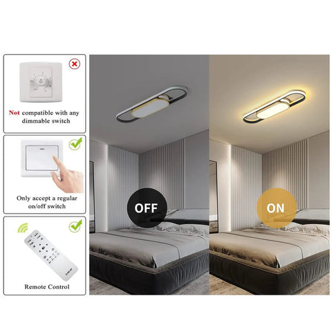 Modern LED Flush Mount Ceiling Light With Remote, dimmable 40W panel, acrylic fixture using on/off switch in bedroom