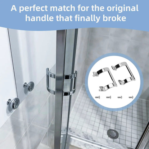 Genuine Grade Chrome Shower Door Handle Replacement Set For Sliding And Swinging Doors M 6158 Diecast Bathroom Hardware Pull displayed with installation screws and parts.