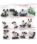 120 Piece Aluminum Electrolytic Capacitor Kit With 12 Common Values From 0.22uF To 470uF For DIY Electronics Projects displayed in bags