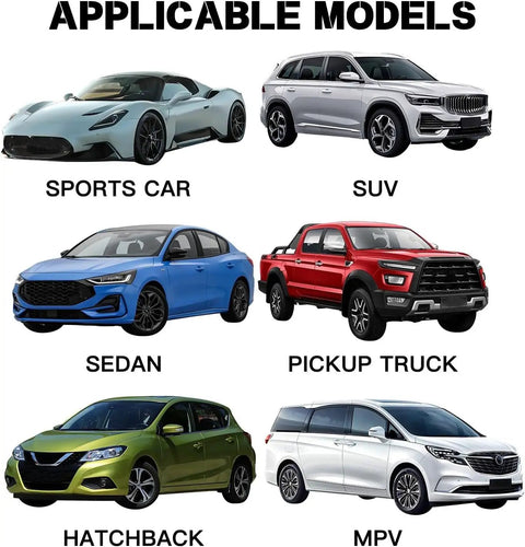 Image showing applicable models for car cover: sports car, SUV, sedan, pickup truck, hatchback, MPV.