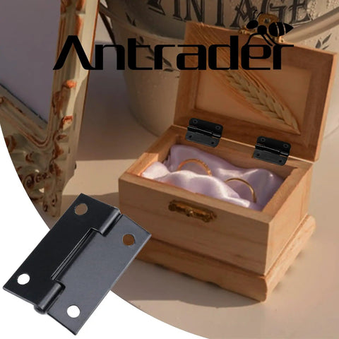 Heavy Duty Folding Hinge For Cabinets And Closet Doors, 1-1/2 Inch, Matte Black Iron Hardware with jewelry box in background
