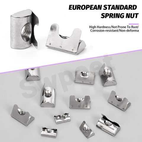 40 Piece 4040 T Slot Nut Set M4 M5 M6 M8 Nickel Plated Roll In Spring Nuts With Sheets For 4040 Aluminum Profiles Assortment Kit