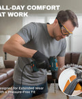 Man using power drill wearing All Day Comfy Lab Safety Goggles With Anti Fog Clear Lens And UV Protection Unisex ANSI Z87.1 Impact Rated Eyewear.