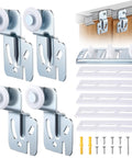 Sliding Closet Door Hardware Kit With Adjustable Floor Guide And Heightening Pads, 6-Piece Set Including rollers and screws.