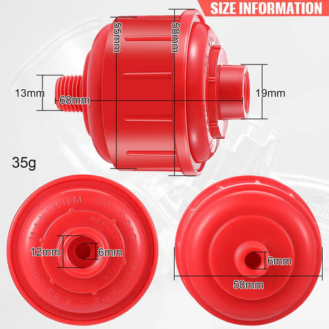 Red size chart for 4 Pack Disposable Mini Air Water Filters For Spray Guns And Air Tools With One Quarter Inch Threads