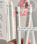 Dope Cute Twistable Cat Paw Pens Set 0.5mm Black Gel Ink Smooth Writing Kawaii Cartoon Kitten Pens package with cat design details