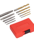 Heavy Duty 10 Piece Screw Extractor Set With Left Hand Drill Bits Perfect For Breaking Loose Stripped Or Broken Screws In Metal And Wood Surfaces Including CR MO Spiral Flute Bits Plus Storage Box For Easy Garage And Shop Jobs red case with 5 extractors and 5 left hand drill bits