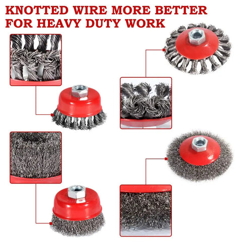 Four And One Half Inch Angle Grinder Wire Wheel Set With Six Packs Including Three Inch And Four Inch Cup And Wheel Brushes