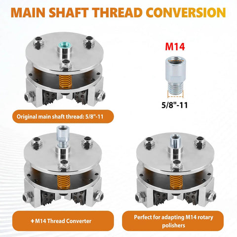 5 Inch Bush Hammer Tool For Coating Removal And Concrete Texturing, Fits Low Speed Angle Grinders And Polishers, 5/8-11 Threaded Arbor With M14 Converter, Ideal For Roughening Surfaces Under 1000 RPM, M14 thread converter shown