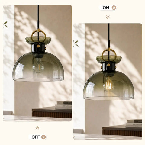 Tribesigns 11" Modern Pendant Lighting with Gradient Green Glass Shade, oversized dome pendant on display.