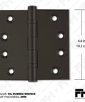 Heavy Duty Ball Bearing Door Hinges 4x4 Inch Solid Brass In Oil Rubbed Bronze With Decorative Screw On Tips Included Set Of 6 detail
