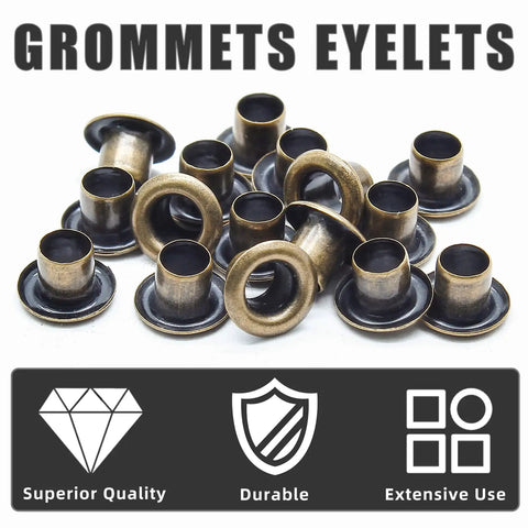 Close-up of One Eighth Inch ID Brass Grommets Eyelets 200 Pieces Metal Grommet Kit for DIY projects, featuring superior quality.