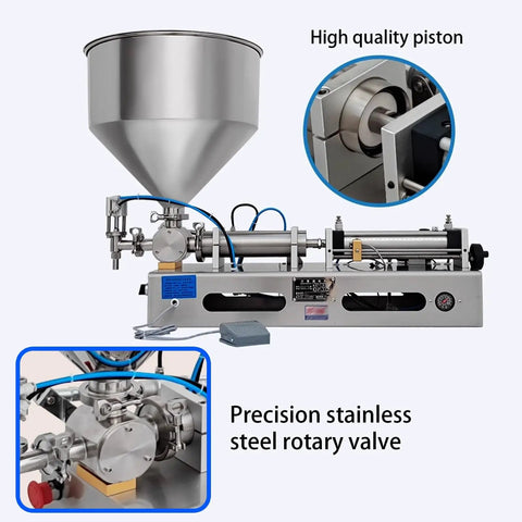 Boss Level Pneumatic Paste Filling Machine Effortlessly Switching Between Button Manual And Steady Auto Cycle, Heavy Duty Stainless Body with high-quality piston and rotary valve.