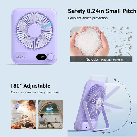Purple Portable Desk Fan With 5000mAh Battery Delivers Up To 25 Hours Of Quiet All Day Breeze For Office Sleep Travel And Camping