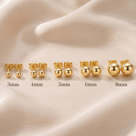 14K Gold Ball Stud Earrings For Women, Everyday Wear Go To Dainty Gold Earrings, 3mm to 8mm plated studs