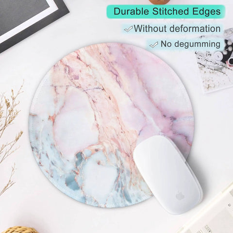 Pink Marble Round Mouse Pad With Premium Textured Surface, Washable And Non Slip Rubber Base, 7.87 By 7.87 Inches