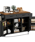 Ultimate Home Kitchen Island With Built In Power Outlets And Drop Leaf displaying open storage and countertop accessories.