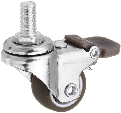 Premium Silent Tpe Furniture Casters Featuring Universal Swivel Brakes And Slick One Inch Rollers For Easy Diy Swap Tough As Nails Sixty Kilogram Capacity Zero Noise Smooth Cruise Heavy Duty Replacement Parts close-up of a brown TPE caster wheel with swivel brake and metal mount.