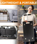 Premium Heavy Duty Rectangular Wood Platform Dolly With Handle For Moving Furniture held by a woman, showcasing its portability.