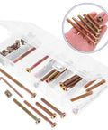 49 Piece M6 Hex Drive Screws And Barrel Nuts Set For Bed Frame Assembly And Home Repairs with storage box, shown in hand