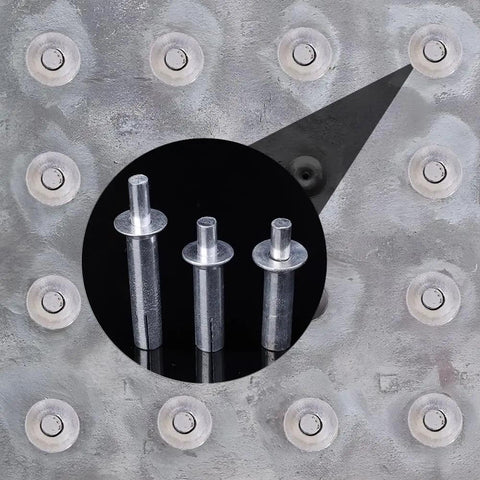 Hardcore Aluminum Hammer Drive Expansion Rivets 10 Pack Heavy Duty Tapping Screw Fasteners With Countersunk Nail Heads Dead Nuts 6.4X30Mm Knock In Bolts For Serious DIY Grind on a metallic surface.